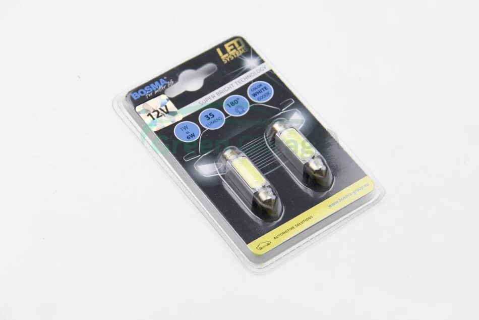 Автолампа SV8,5 LED 12V 1xSMD MEGA LED WHITE 10X41 (2 шт) BOSMA 3680 (фото 1)
