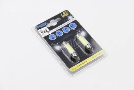 Автолампа SV8,5 LED 12V 1xSMD MEGA LED WHITE 10X41 (2 шт) BOSMA 3680