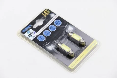Автолампа SV8,5 LED 12V 1xSMD MEGA LED WHITE 10X36 (2 шт) BOSMA 3666
