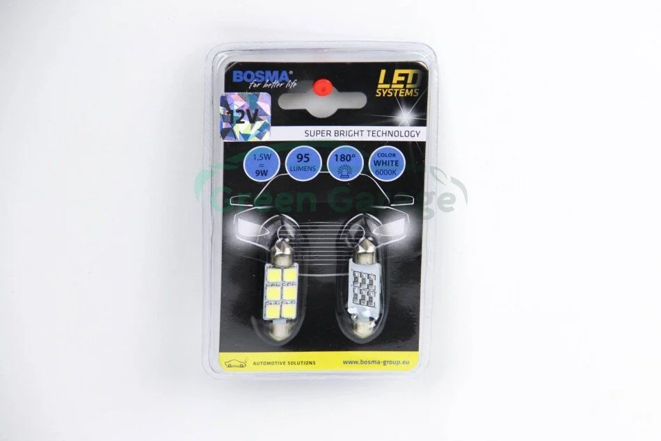 Автолампа SV8,5 LED 12V 6XSMD 5050 LED WHITE 12x39 (2 шт) BOSMA 3833 (фото 1)