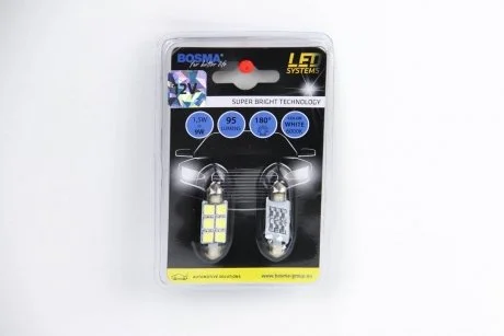 Автолампа SV8,5 LED 12V 6XSMD 5050 LED WHITE 12x39 (2 шт) BOSMA 3833