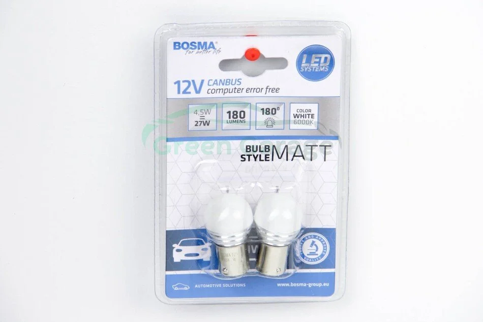 Автолампа BA15S LED 12V 9XSMD 2835 LED WHITE MAT (2 шт) BOSMA 4984 (фото 1)
