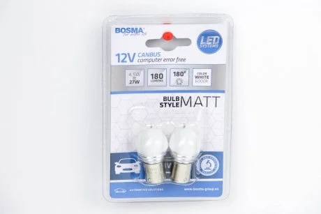 Автолампа BA15S LED 12V 9XSMD 2835 LED WHITE MAT (2 шт) BOSMA 4984