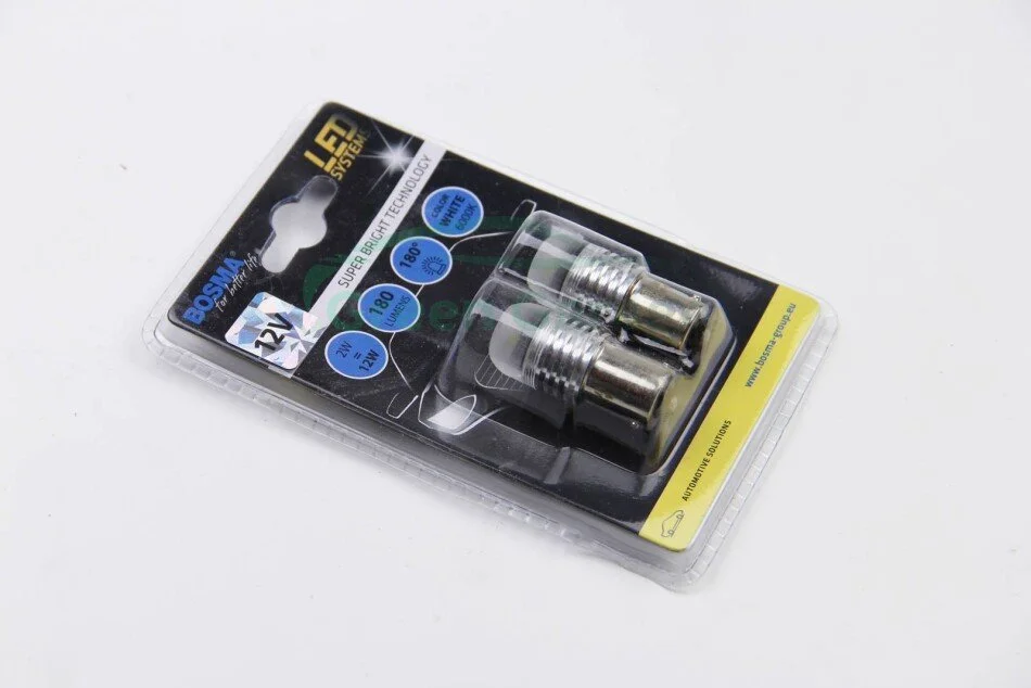 Автолампа BA15S LED 12V 1xSMD MEGA LED WHITE (2 шт) BOSMA 3024 (фото 1)