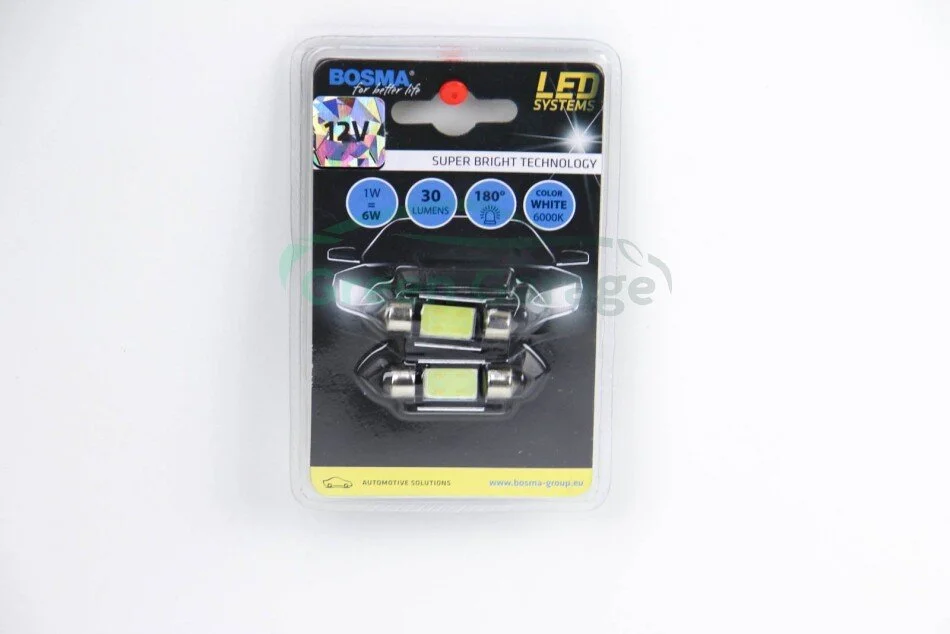 Автолампа SV8,5 LED 12V 1xCOB LED WHITE 10X36 (2 шт) BOSMA 3635 (фото 1)