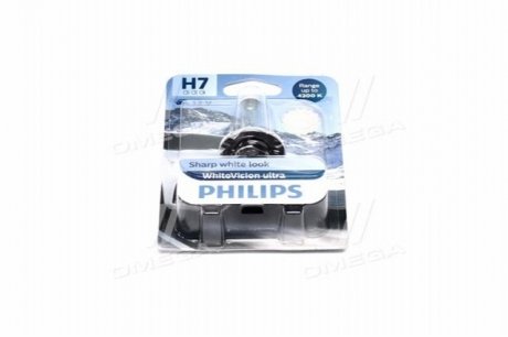 Лампа розжарювання H7 12V 55W PX26d H7 WhiteVision ULTRA +60 (4200K) (1шт) PHILIPS 12972WVUB1