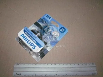 Лампа розжарювання H4 12V 60/55W WhiteVision ULTRA +60 (4200K) (1шт) (вир-во Philips) PHILIPS 12342WVUB1