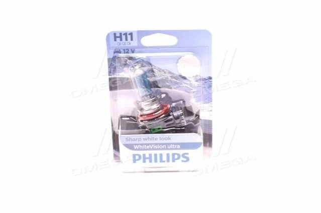 Лампа розжарювання H11 WhiteVision ultra 12V 55W PGJ19-2 (+60) (4000K) 1шт. blister (вир-во Philips) PHILIPS 12362WVUB1 (фото 1)