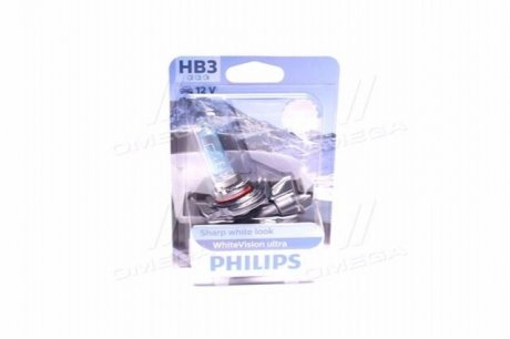 Лампа розжарювання HB3 WhiteVision ultra 12V 60W P20d (+60) (3800K) 1шт. blister PHILIPS 9005WVUB1