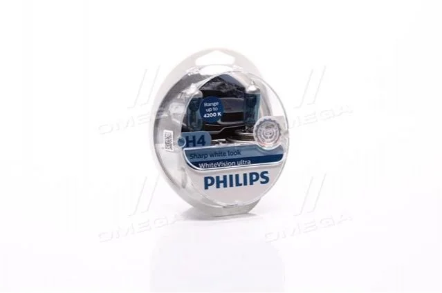 Лампа розжарювання H4 12V 60/55W WhiteVision ULTRA +60 (4200K) (компл) (вир-во Philips) PHILIPS 12342WVUSM (фото 1)