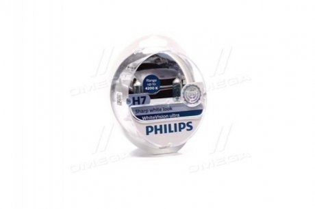 Лампа розжарювання H7 12V 55W PX26d H7 WhiteVision ULTRA +60 (4200K) (компл) PHILIPS 12972WVUSM