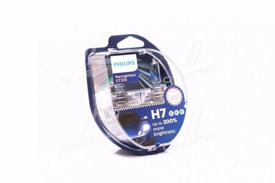 Лампа розжарювання H7 RacingVision GT200 +200 12V 55W PX26d (комплект) (вир-во Philips) PHILIPS 12972RGTS2 (фото 1)