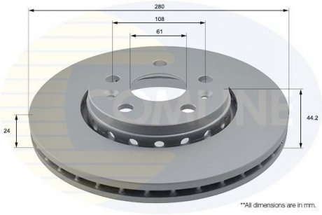 - Диск гальмівний вентильований з покриттям COMLINE ADC1593V