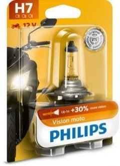 ЛампочкаH7 12V/55W PX26D +30% VISION MOTO. 1SZT. PHILIPS 12972PRBW