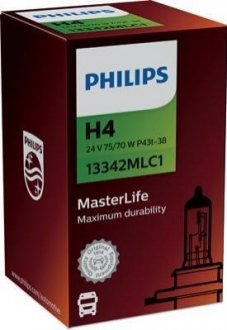 H4 MasterLife 24V 75/70W P43t-38 PHILIPS 13342MLC1 (фото 1)