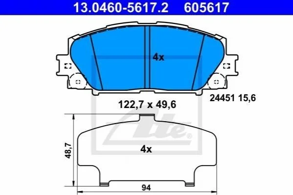 Комплект гальмівних колодок з 4 шт. дисків ATE 13.04605617.2 (фото 1)