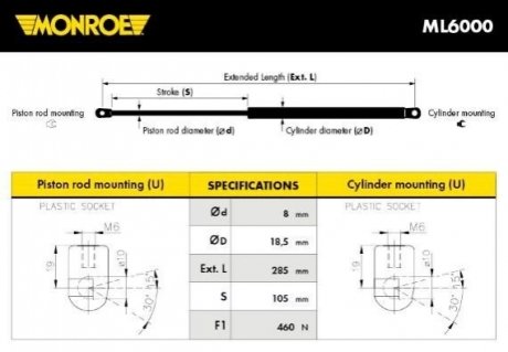 Демпфер дверей багажника MONROE ML6000