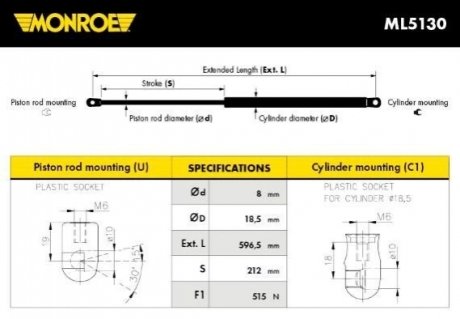 Демпфер дверей багажника MONROE ML5130