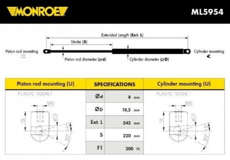 Амортизатор багажнику MONROE ML5954