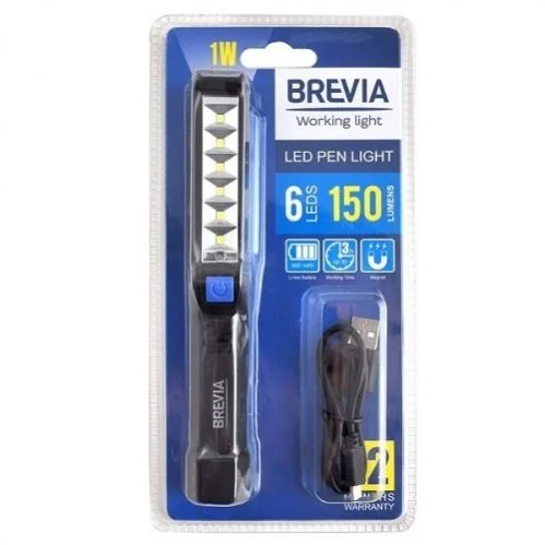 Лампа інспекційна LED PEN 6SMD+1W Led 150Lm, 900mAh, micro USB BREVIA 11210 (фото 1)