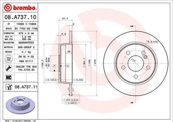 Диск гальмівний BREMBO 08.A737.11 (фото 1)