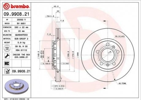 Диск гальмівний BREMBO 09.9908.21