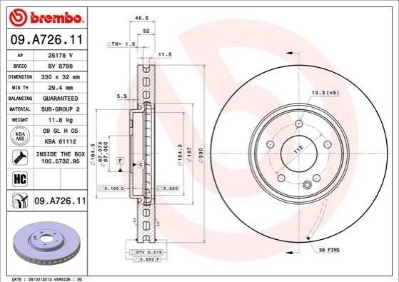 Диск гальмівний BREMBO 09.A726.11 (фото 1)