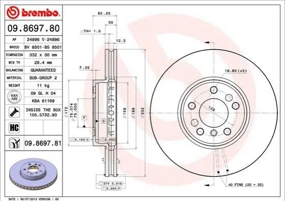 Диск гальмівний BREMBO 09.8697.81 (фото 1)