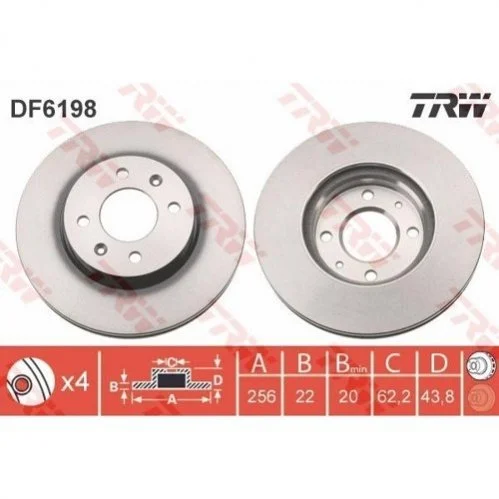 Диск тормозной Hyundai Accent/Kia Rio 11- передн. (пр-во) TRW DF6198 (фото 1)