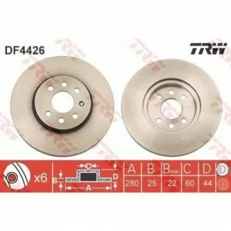 Диск тормозной OPEL ASTRA F, H передн. вент. (пр-во) TRW DF4426
