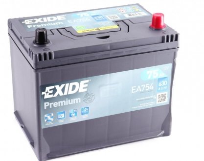 Аккумулятор 75Ah-12v PREMIUM (267х172х220),R,EN630 Азия EXIDE EA754