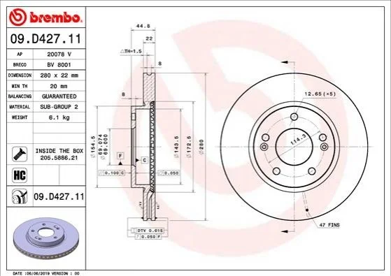 Гальмівний диск BREMBO 09.D427.11 (фото 1)