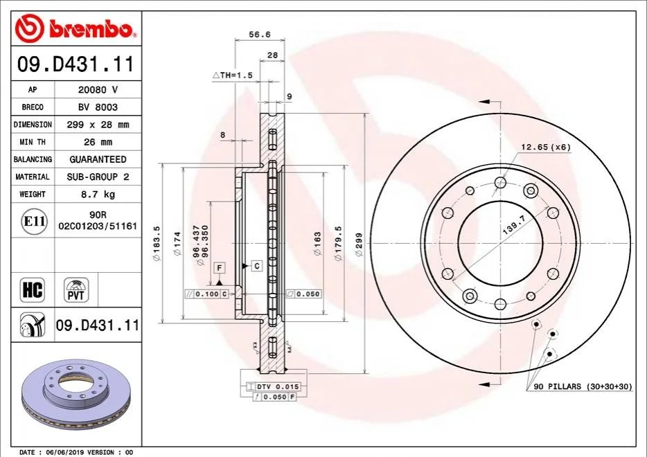 Гальмівний диск BREMBO 09.D431.11 (фото 1)