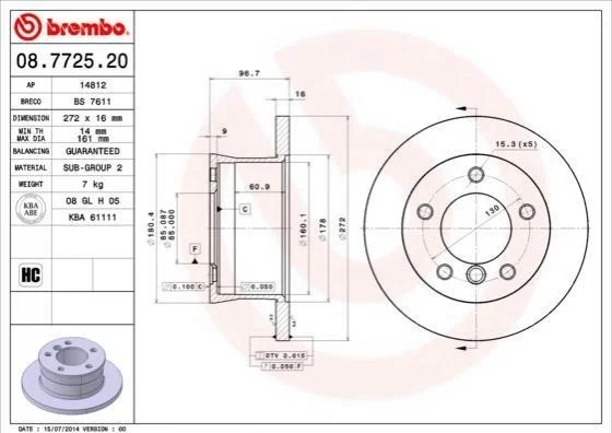 Гальмівний диск BREMBO 08.7725.20 (фото 1)