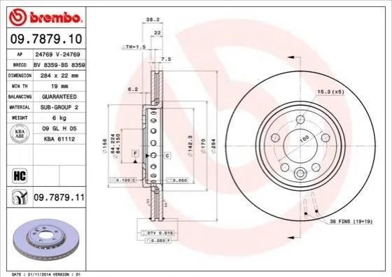 Диск гальмівний ROVER 75. BREMBO 09.7879.11 (фото 1)