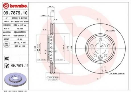 Диск гальмівний ROVER 75. BREMBO 09.7879.11