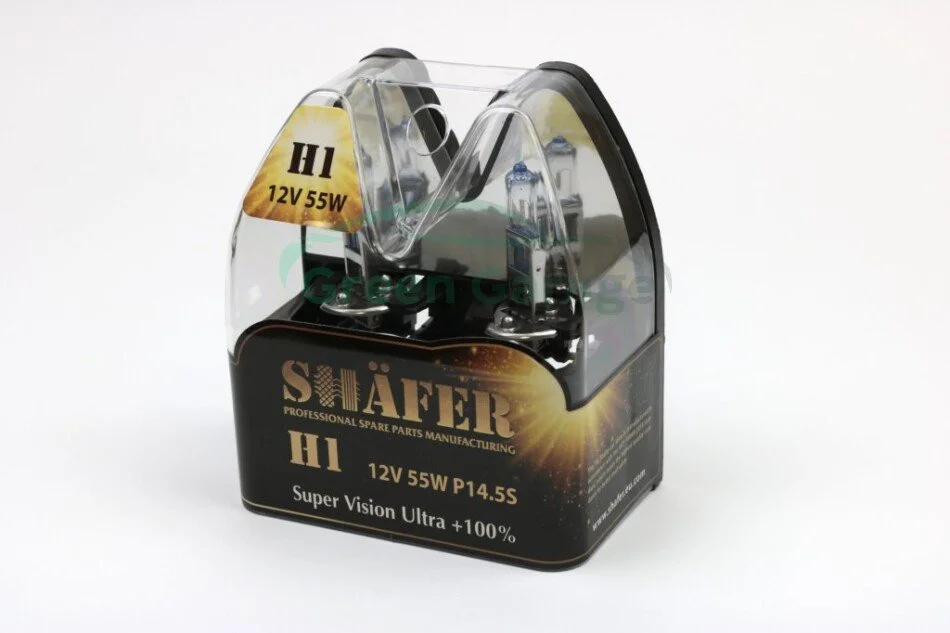 Лампа галогенова H1 12V55W P14.5S Super Vision Ultra +100% (комплект, пластиковий бокс 2шт) SHAFER SL3001 (фото 1)