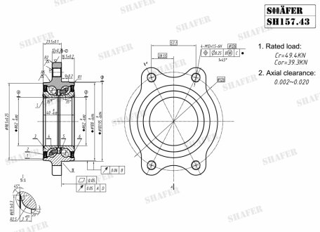 К-кт підшипника ступиці ABS+ (+монтажний к-кт) Audi A4 2.0 TDI 07- SHAFER SH15743K