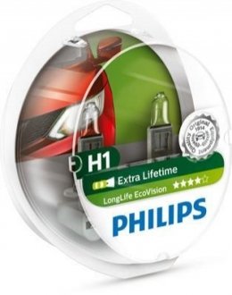 Ліхтар накалу H1 12V 55W P14,5s LongerLife Ecovision 2шт PHILIPS 12258LLECOS2