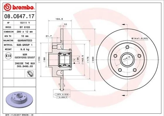 Tarcza ham. FI/NI/OP/RE tyі z іoїyskiem TALENTO NV300 VIVARO B TRAFIC III BREMBO 08C64717 (фото 1)