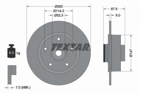 TARCZA HAMULCOWA 260X88 P RENAULT MEGANE 15> TYL Z LOZYSKIEM SZT TEXTAR 92295203