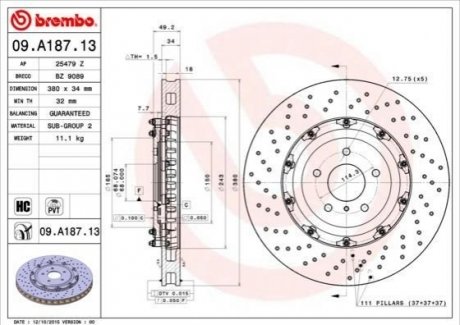 Диск гальмівний NISSAN GT-R 3.8 V6 -10/11 /perforowana,2-elementowa/ BREMBO 09A18713