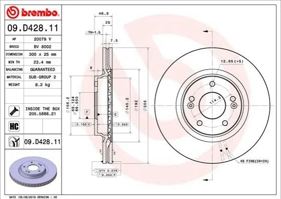 Tarcza ham. HY/KIA ix35 KONA i30 TUCSON NIRO OPTIMA SPORTAGE CEED BREMBO 09D42811 (фото 1)