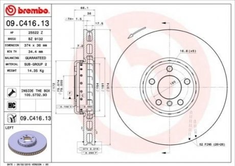 Диск гальмівний BMW 5 F07 7 F01 /L /2-elementowa,kompozytowa/ BREMBO 09C41613