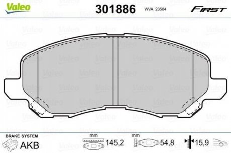 Колодки гальмівні MITSUBISHI P. GALANT 00-/LANCER 08-/ASX 10- VALEO 301886