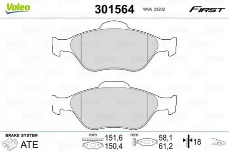 Колодки гальмівні FORD P. FIESTA/FUSION 95-08 BEZ CZUJNIKA VALEO 301564