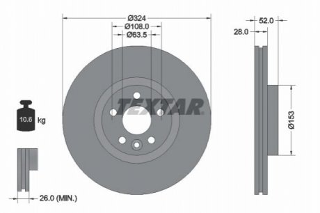 TARCZA HAMULCOWA 324X52 V VOLVO XC60 15-17 PRZOD SZT TEXTAR 92293205