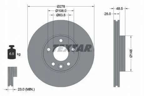 Диск гальмівний передн Лів/Прав VOLVO V40 1.5-2.5 03.12-08.19 TEXTAR 92292303