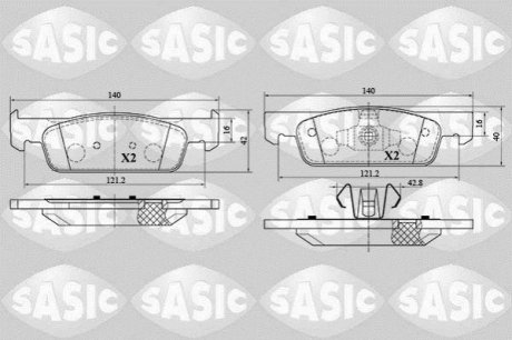 Комплект гальмівних накладок, дискове гальмо SASIC 6214029