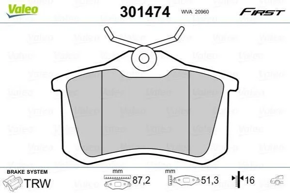 Колодки гальмівні RENAULT T. MEGANE/SCENIC/FLUENCE 02- VALEO 301474 (фото 1)